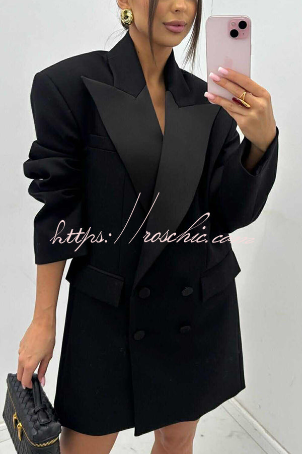 Satin Lapel Oversized Blazer – Long Sleeve Office Jacket