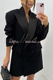 Satin Lapel Oversized Blazer – Long Sleeve Office Jacket