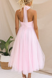 Tulle Halter Maxi Dress with Gathered Detail