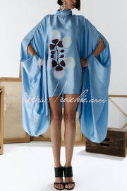 Satin Floral Print Pleated High-Neck Mini Dress