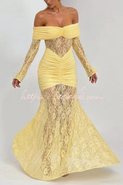 Off-Shoulder Lace Maxi Dress – Slim-Fit Long Sleeve
