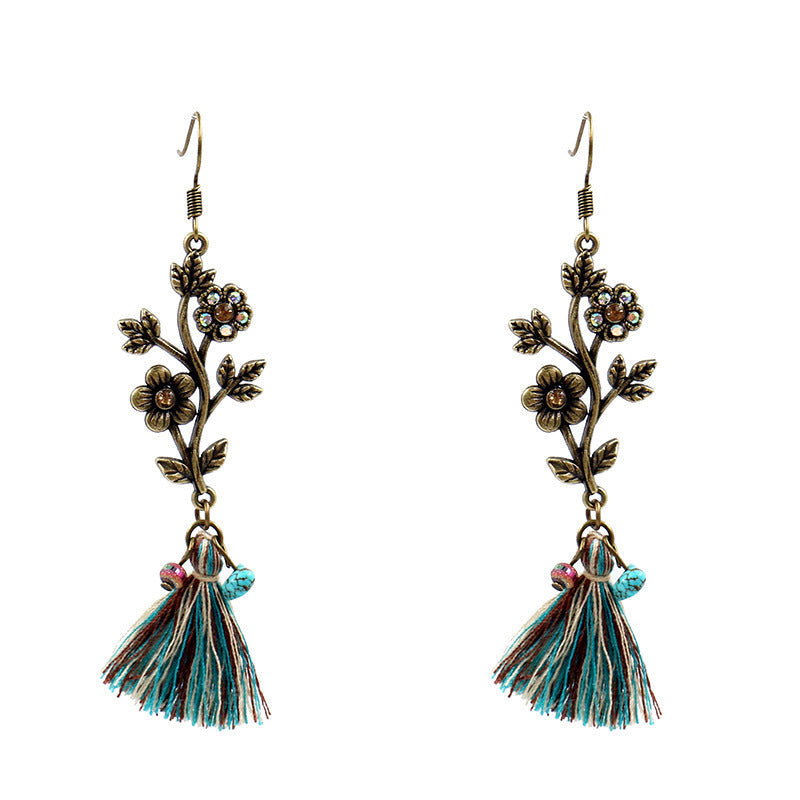 Hollow Carved Alloy Tassel Drop Earrings – Boho Retro