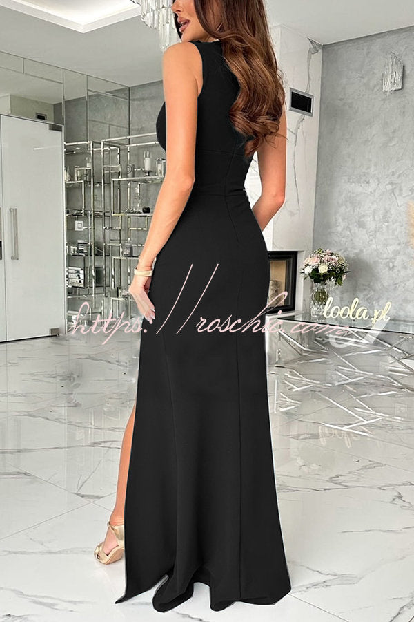 V-Neck Ruched Slit Maxi Dress for Parties