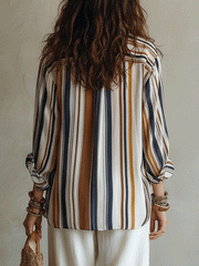 Bohemian Vertical Stripe Long Sleeve Blouse in Earth Tones
