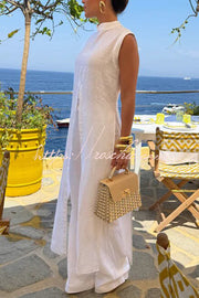 Linen Blend Sleeveless Top & Loose Pants Set – Resort Wear
