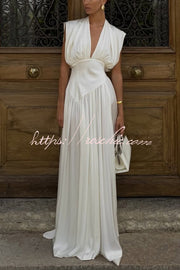 Women's V-Neck Sleeveless Maxi Dress with High Slit