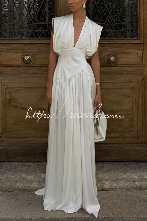 Women's V-Neck Sleeveless Maxi Dress with High Slit