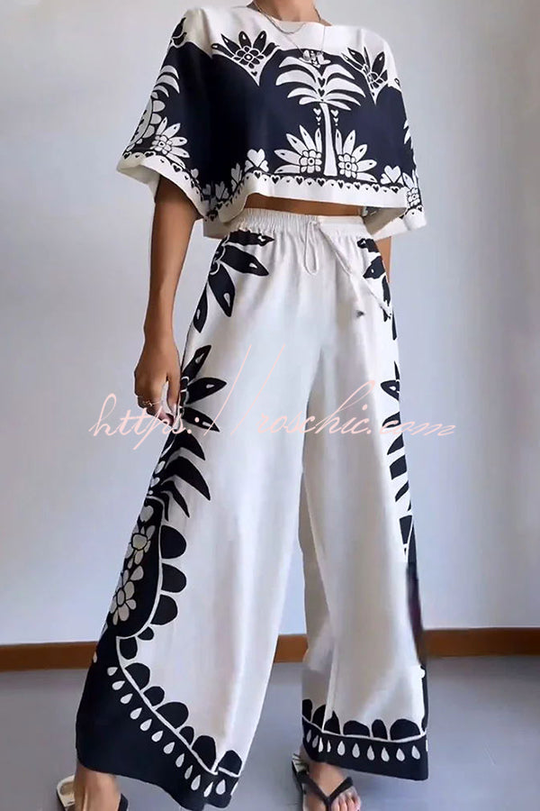 Ensemble haut ample et pantalon à jambes larges à imprimé ethnique | Vacances