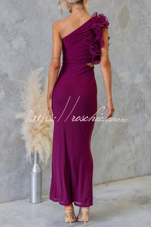 One-Shoulder Mesh Maxi Dress – Slim Fit Party Dress