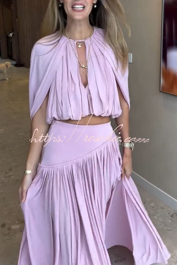Cutout Neck Crop Top & High-Rise Pleated Maxi Skirt Set