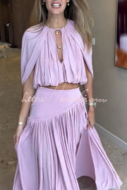 Cutout Neck Crop Top & High-Rise Pleated Maxi Skirt Set