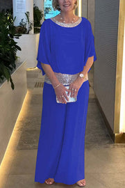 Sequin Patchwork Dolman Sleeve Top & Wide Leg Pants Set