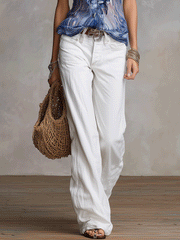 Boho Striped Ruffle Top and White Pants Set