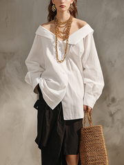 Minimalist White Shirt & Black Midi Skirt Set