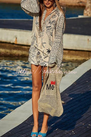 Satin Letter Print Shirt & Shorts Set | Loose Vacation Two-Piece
