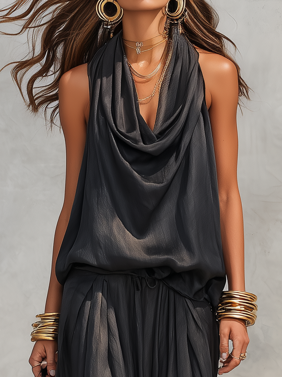 Draped Pants Set with Flowing Bohemian Silhouette
