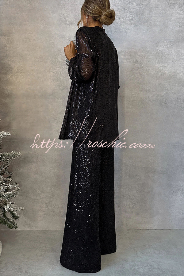 Sequin Open Front Long Sleeve Drape Coat