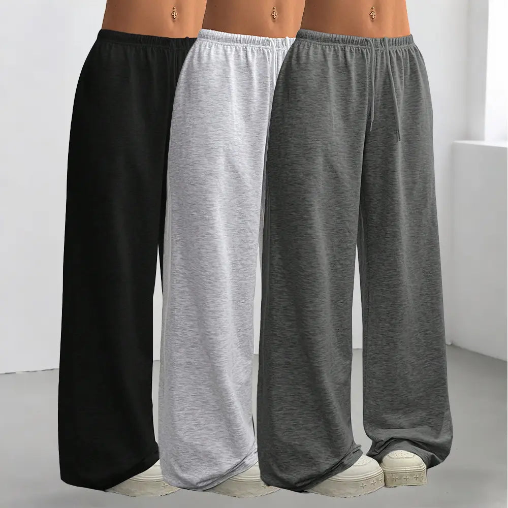 Women's Wide Leg Lounge Sweatpants, 1/2/3 Pack Solid Color Oversized Loose Casual Sports Trousers, Black & Gray