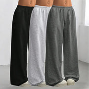 Women's Wide Leg Lounge Sweatpants, 1/2/3 Pack Solid Color Oversized Loose Casual Sports Trousers, Black & Gray