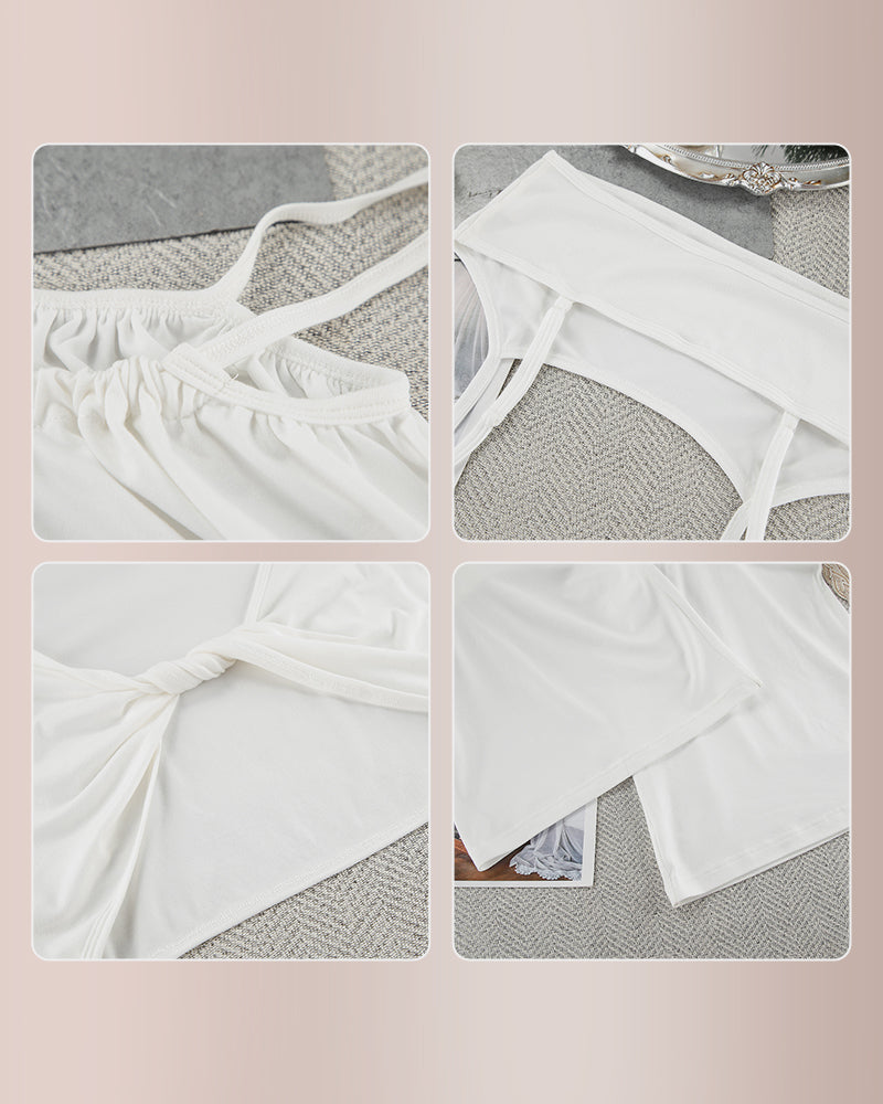 Wide-Leg Lounge Set 3-Piece Pajama Set with Cutout Detail