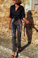 Sequin Flare Pants Højtaljet elastisk taljeparti