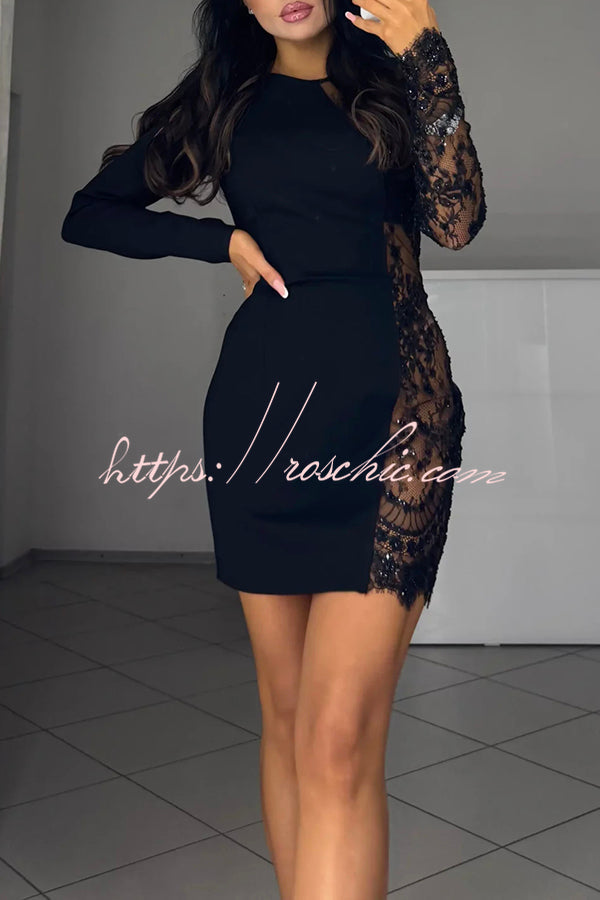 Floral Sequin Patchwork Long Sleeve Mini Dress