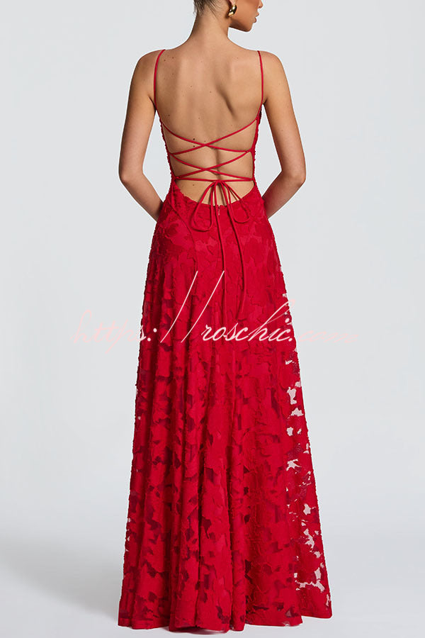 Floral Burnout Cowl Neck Lace-Up Back Maxi Dress