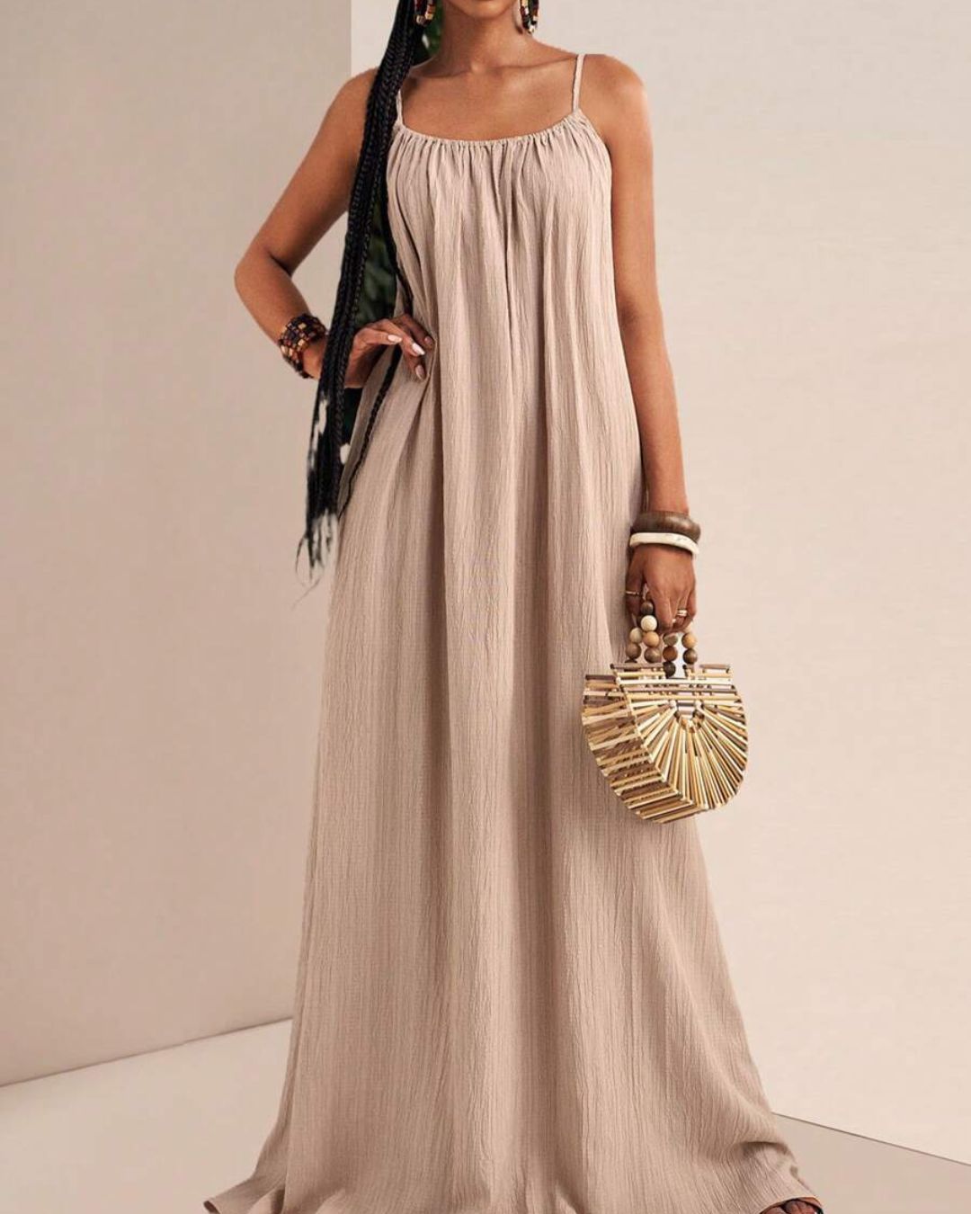 Pleated Slip Maxi Dress – Solid Color Flowy Casual Dress