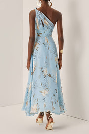 One-Shoulder Floral Maxi Dress – Loose Vacation Style