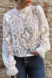 Long Sleeve Lace Top with High Neck | Regular Fit