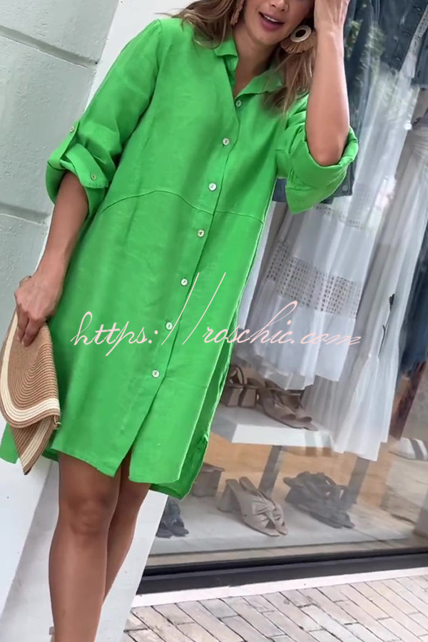 Linen Blend Long Sleeve Mini Dress | Casual Shirt Style