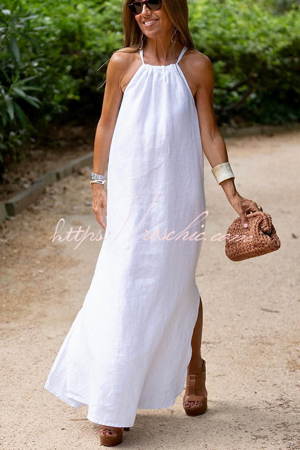 Linen Blend Halter Maxi Dress for Vacation