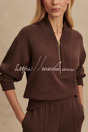 Ribbed Zipper Neck Sweatshirt & Loose Pants Set