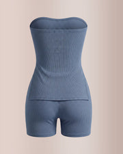 Ribbed Strapless Tube Top and Shorts Two-Piece Lounge Set
