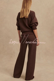 Ribbed Zipper Neck Sweatshirt & Loose Pants Set