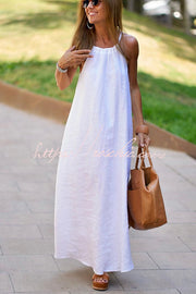 Linen Blend Halter Maxi Dress for Vacation