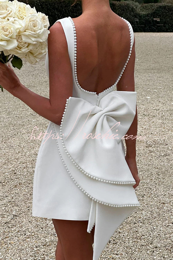Pearl Bow Mini Dress – Sleeveless Slim-Fit Party Dress