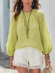 Light Green Lace-Trim Top & Linen Shorts Set