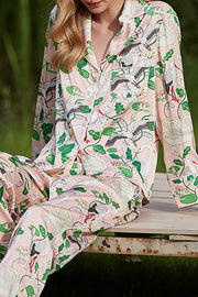 Swan Crane Printed Long Sleeve Two-Piece Set