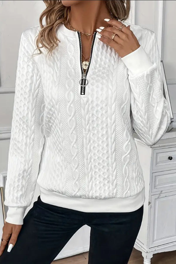 Women's Casual Zip-Up Sweatshirt with Round Neck