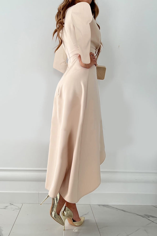 Ruffle Long Sleeve Midi Dress – Loose V-Neck Party Dress