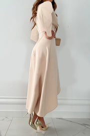 Ruffle Long Sleeve Midi Dress – Loose V-Neck Party Dress