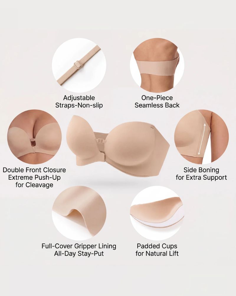 Front-Closure Strapless Push-Up Bra