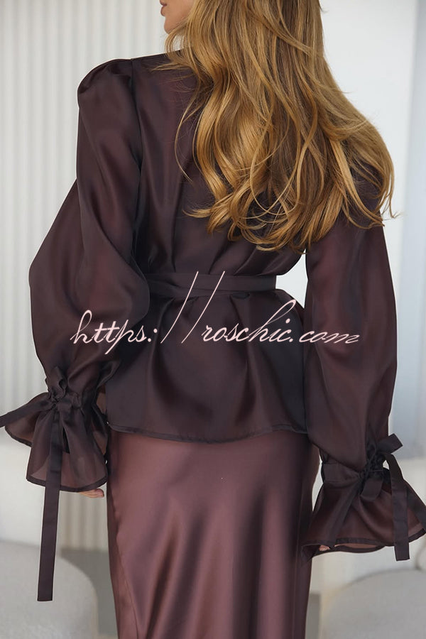 Ensemble kimono en tulle et robe mi-longue en satin | Fête deux pièces