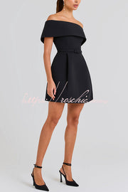 Off-the-Shoulder Mini Dress with Pockets & Removable Belt