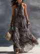 Grey Zebra Print Halter Chiffon Maxi Dress – Boho Style