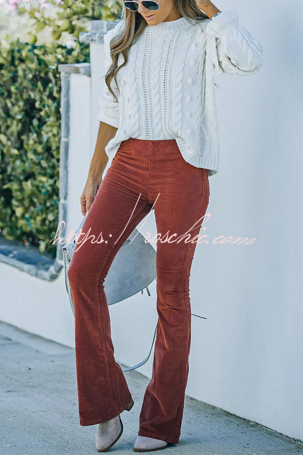 Women's Corduroy Bell Bottom Pants with Elastic Waist