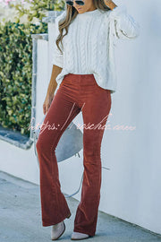 Women's Corduroy Bell Bottom Pants with Elastic Waist