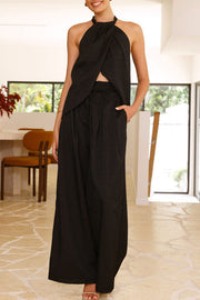 Linen Blend Sleeveless Top & Wide Leg Pants Set