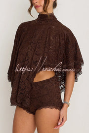 Lace Openwork Batwing Top & Slim Shorts Set – Vacation